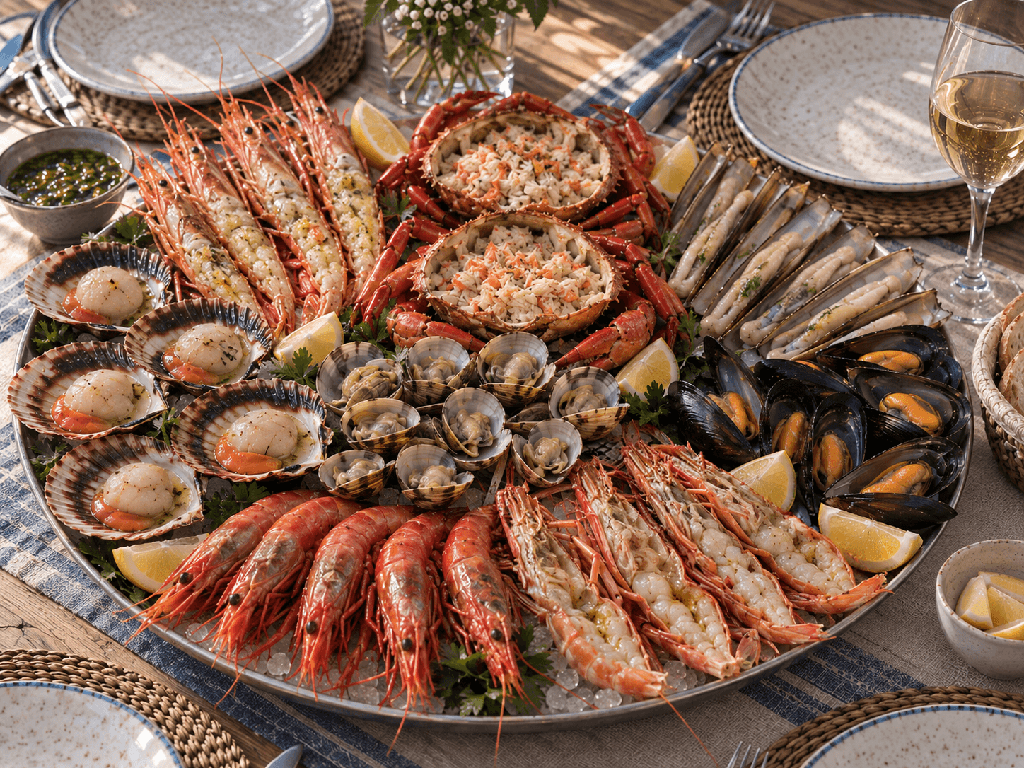 Mariscada a domicilio con nécora, gambas, cigalas y marisco gallego