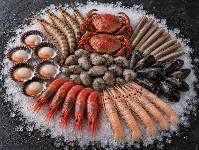 Mariscada con zamburiñas, gamba de Huelva, langostino y cigala grillo